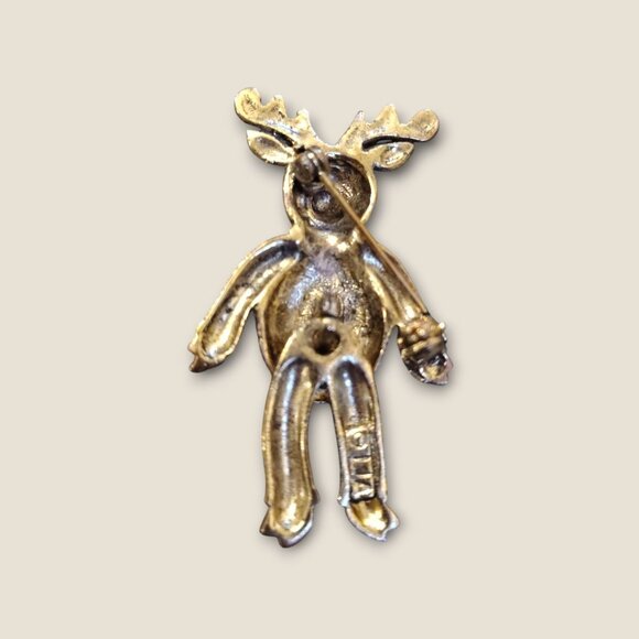 Vintage Reindeer Brooch With Rhinestone Eyes & Belly - Picture 4 of 4